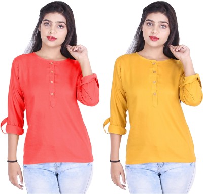 ruhfab Casual Solid Women Pink, Yellow Top