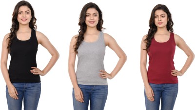 StyleAone Casual Sleeveless Solid Women Maroon, Black, Grey Top