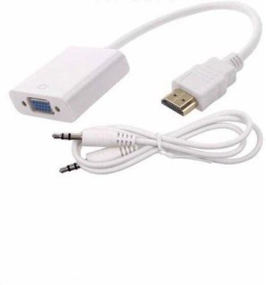 jivith  TV-out Cable White HDMI to VGA with Aux HDMI Male To VGA Female 1080P HD Video Without Aux Converter Adapter (Not for Set Top Box) ( No Audio) [Plug and Play][ It will not work as VGA to HDMI](White, For Laptop)