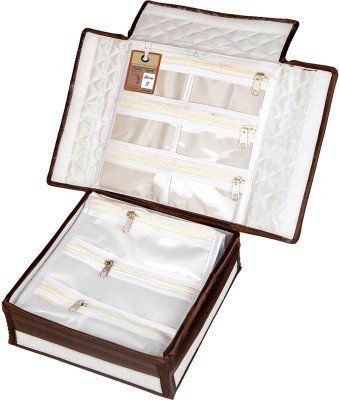 atorakushon ® Satin Makeup Storage Box Travelling Vanity Cosmetic Toiletry Bag Necklace Wardrobe Organizer Jewellery Pouch for Women Multi Purpose Vanity Box(Brown)