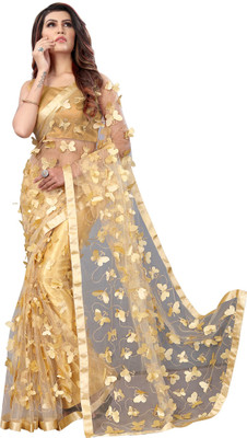KV Fashion Printed Bollywood Net Saree(Beige)