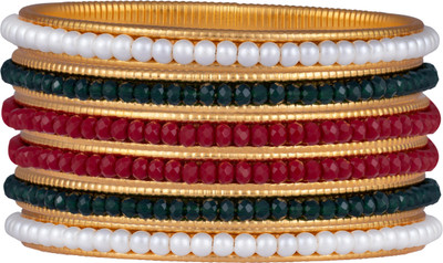 JFL Jewellery for Less Copper Beads, Pearl Gold-plated Bangle Set(Pack of 6)