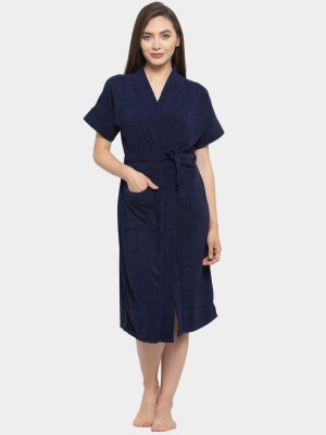 Flipkart SmartBuy Navy Free Size Bath Robe(1 Bath Robe with Belt, For: Women, Navy)