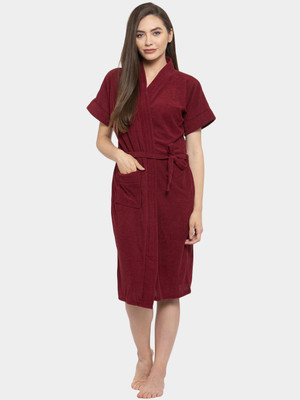 Flipkart SmartBuy Maroon Free Size Bath Robe(1 Bath Robe with Belt, For: Women, Maroon)