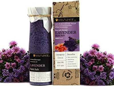 15% OFF on Soulflower Lavender Bath Salt 500g, For Muscle Relief, Exotic & Indulging, Preservatives Free, Soft and Supple skin(500 g)