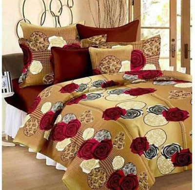 PIYU SHINE 120 TC Microfiber Double 3D Printed Flat Bedsheet(Pack of 1, Multicolor)