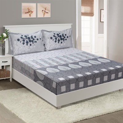 SWAYAM 250 TC Cotton Double Printed Fitted (Elastic) Bedsheet(Pack of 1, Grey,White)