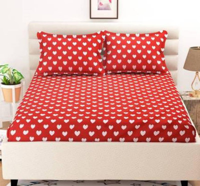 PIYU SHINE 104 TC Microfiber Double 3D Printed Flat Bedsheet(Pack of 1, Red)