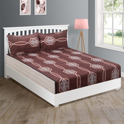SWAYAM 250 TC Cotton Double Printed Fitted (Elastic) Bedsheet(Pack of 1, Maroon,White)