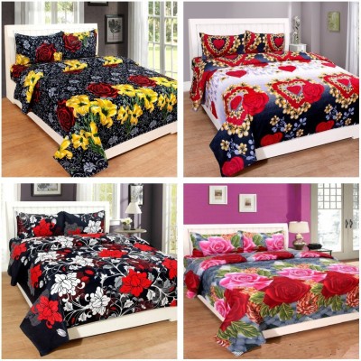 VORDVIGO 150 TC Polycotton Double Floral Flat Bedsheet(Pack of 4, Multicolor)