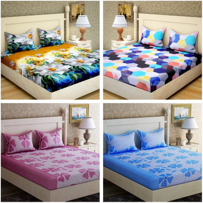 n g products 150 TC Polycotton Double 3D Printed Flat Bedsheet(Pack of 4, Multicolor)
