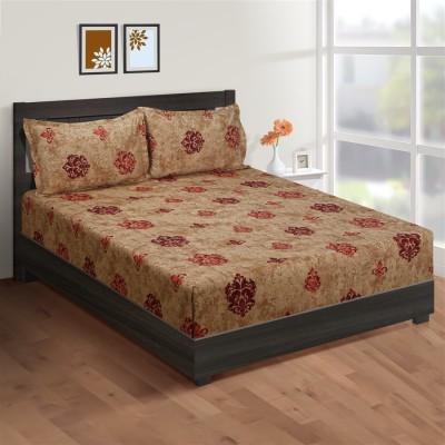 SWAYAM 250 TC Cotton Double Printed Fitted (Elastic) Bedsheet(Pack of 1, Brown)