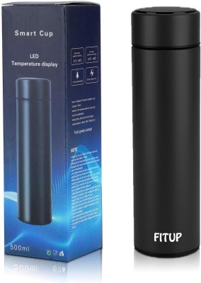 FITUP Smart Water Bottle Double Walled Drink Hot & Cold, LED Temperature Display 500 ml Bottle(Pack of 1, Black, Aluminium)
