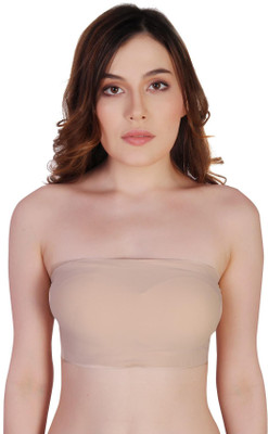 Fashnet Padded Strapless Tube Bra With Back Hook Women Bandeau/Tube Lightly Padded Bra(Beige)