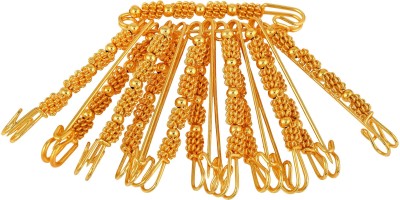 morir Gold Plated Brass Bead and Wire Bush Designer Traditional 12 Pieces Women Brooch Set Safety Pin for Women Girls Brooch(Gold)