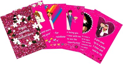 Greetings By Gaurangi Wedding Anniversary Decorative Greeting Card - Greeting Card For Husband / Wife (Pac of 6 cards) Greeting Card(Pink, Pack of 6)