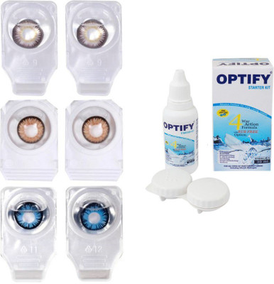 Optify Monthly Disposable(0, Colored Contact Lenses, Pack of 6)