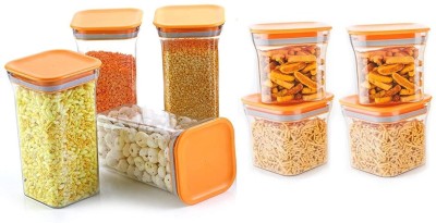 Solomon Plastic Grocery Container  - 1100 ml, 600 ml(Pack of 8, Orange)