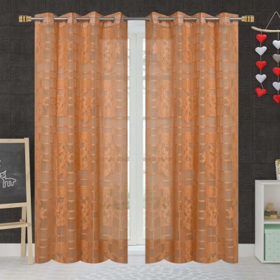 Saanvi Creations 274 cm (9 ft) Tissue Long Door Curtain (Pack Of 2)(Self Design, Gold)