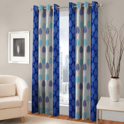 India Furnish 213 cm (7 ft) Polyester Semi Transparent Door Curtain (Pack Of 2)(Printed, Turquoise)