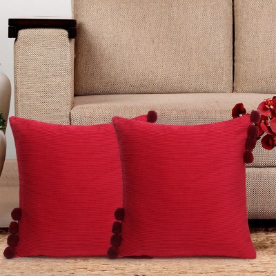 Mezposh Cotton, Canvas Cushions Cover(Pack of 2, 40 cm*40 cm, Maroon)