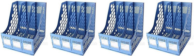 MOSHTU 3 Compartments PLASTIC FILE RACK HOLDER(Blue)