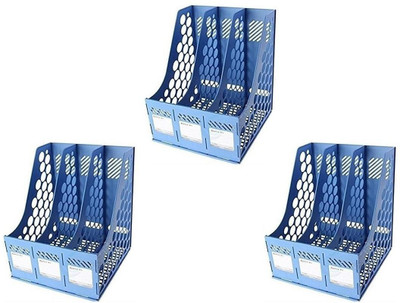 DITCAFOS 3 Compartments Plastic File Rack Holder(Blue)