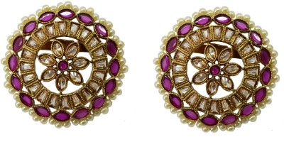 Saloni Fashion Jewellery Antique Gold Stud With Red Stone-15ER6314-RU Brass Stud Earring