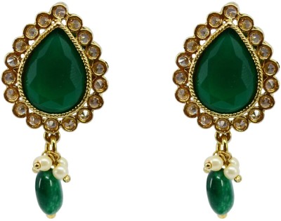 Saloni Fashion Jewellery Antique Gold Plated Stud With Green Stone-15ER2794-GN Brass Stud Earring