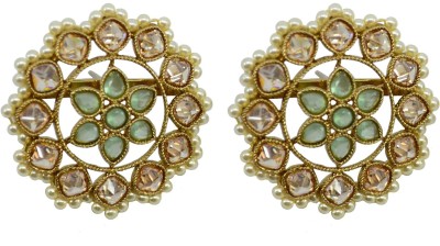 Saloni Fashion Jewellery Antique Gold Plated Stud With Mint Stone-15ER6312-MI Brass Stud Earring