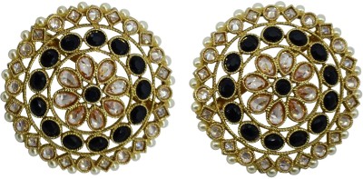 Saloni Fashion Jewellery Antique Gold Plated Stud With Black Stone-15ER6363-BL Brass Stud Earring