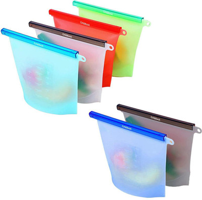 Gabbar Reusable Silicone Food Storage Bag Food Grade Vegetable Storage Bag Versatile Preservation Bag Container for Fruits Vegetables Meat Set of 6 Silicone Storage Pouch Silicone Storage Pouch(Pack of 6)