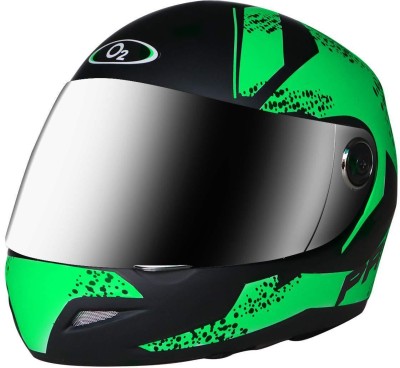 O2 Max Pro Full Face Helmet with Scratch Resistant Mercury Visor, Cross Ventilation Motorbike Helmet(Green)