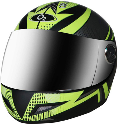 O2 Max Pro Full Face Helmet with Scratch Resistant Mercury Visor, Cross Ventilation Motorbike Helmet(Lemon Green)