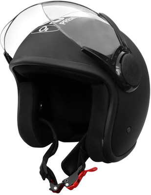 O2 STAR Unisex Open Face Helmet with Clear Scratch Resistant Visor, Adjustable Strap Motorbike Helmet(Matt Black)