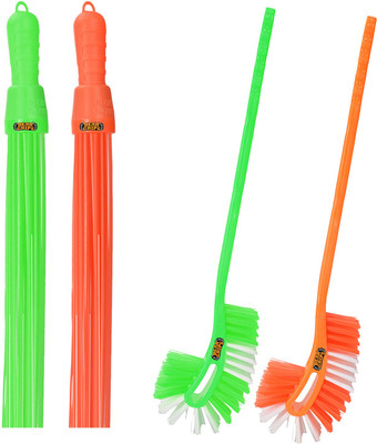 Bear Grips Basic bathroom cleaning combo Toilet brush and Kharata broom - Pack of 2(Multicolor)