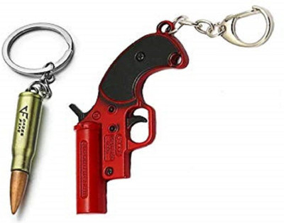 kd collections KD-FLAREGUN-BULS - Gun Bullet Keychain & Pubg Flare Gun Revolver Shaped Metal Keychain Keyring|Combo|Pack of 2 Keychains Key Chain