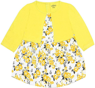 babeezworld Midi/Knee Length Casual Dress(Yellow, Full Sleeve)