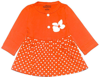 babeezworld Girls Midi/Knee Length Casual Dress(Orange, Full Sleeve)