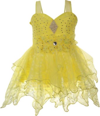 DLF COLLECTION Baby Girls Midi/Knee Length Festive/Wedding Dress(Yellow, Sleeveless)