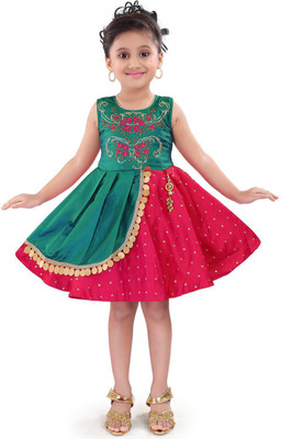 Wishkaro Baby Girls Midi/Knee Length Party Dress(Green, Sleeveless)