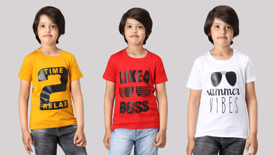 Fit N Fame Boys Printed Pure Cotton Regular T Shirt(Multicolor, Pack of 3)