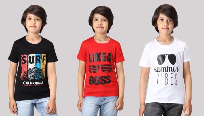 ANIXA Boys Graphic Print Cotton Blend T Shirt(Multicolor, Pack of 3)