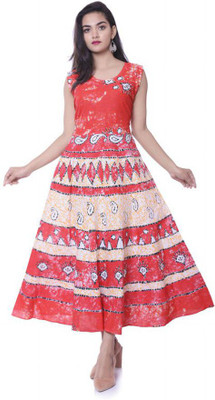 RAJDEVI JAIPUR PRINTS Women Fit and Flare Red Maxi/Full Length Dress
