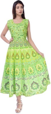 RAJDEVI JAIPUR PRINTS Women A-line Green Dress