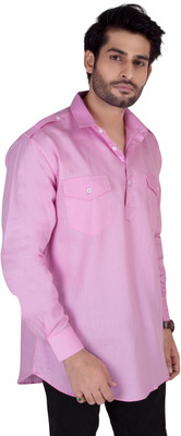 FAST TRAIN Men Solid Straight Kurta(Pink)