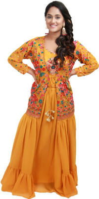 rayie collection Embroidered Stitched Lehenga with Jacket(Yellow)