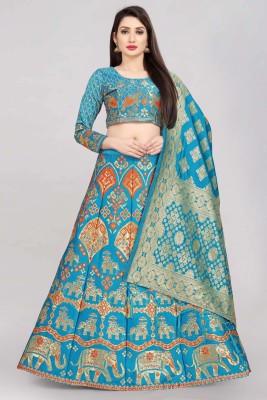 Fabcartz Self Design Semi Stitched Lehenga Choli(Light Blue)