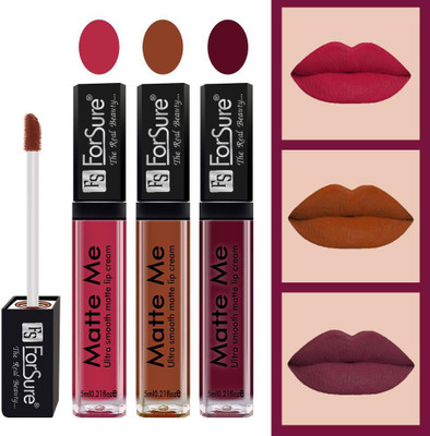 ForSure Matte Me Liquid Lipstick Combo of 3 (Non Transferable)(Rich Pink ,Rust Brown, Ruby Red, 10 ml)