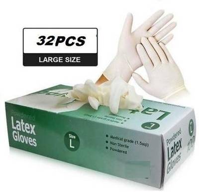 DM India Disposable Surgical Gloves Latex Medical Hand Gloves (White ,Large) Latex Surgical Gloves